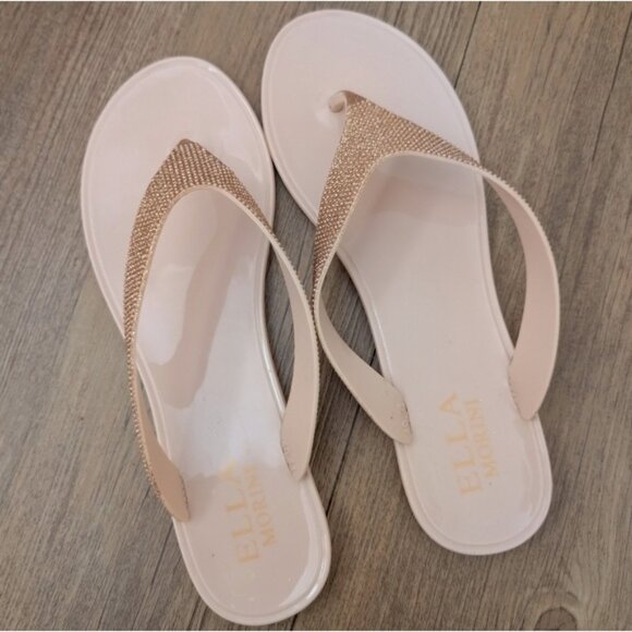 Ella Morini rose gold bejewelled sandals flip flops - Picture 4 of 6